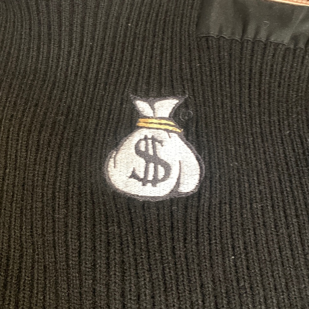 LL Bean Commando Black Sweater with Moneyary Themed Embellishments - Picture 11 of 14